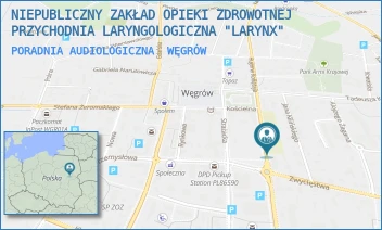 PORADNIA AUDIOLOGICZNA - NIEPUBLICZNY ZAKŁAD OPIEKI ZDROWOTNEJ  PRZYCHODNIA LARYNGOLOGICZNA "LARYNX" - MICKIEWICZA 5,  WĘGRÓW